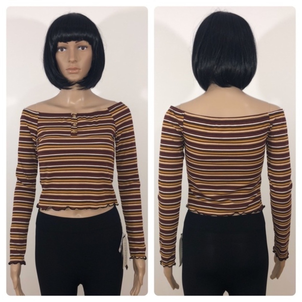 New No Comment Long Sleeve Striped Crop Top